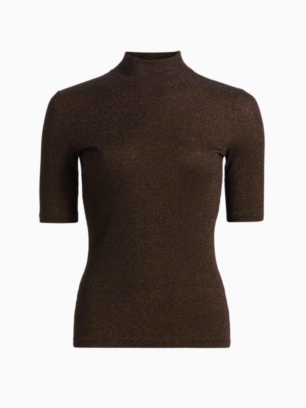 Frame Denim Metallic Chocolate Mock Neck Short Sleeve Top
